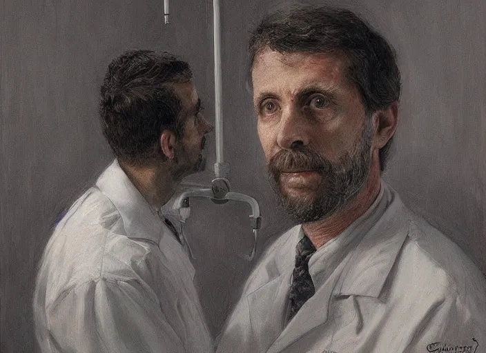 Image similar to a highly detailed eerie portrait of a dentist, james gurney, james jean