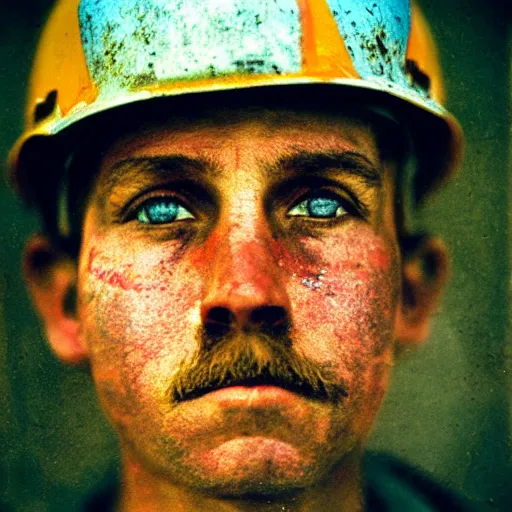 Image similar to portrait of coal mine worker by Diane Arbus, 50mm, bokeh