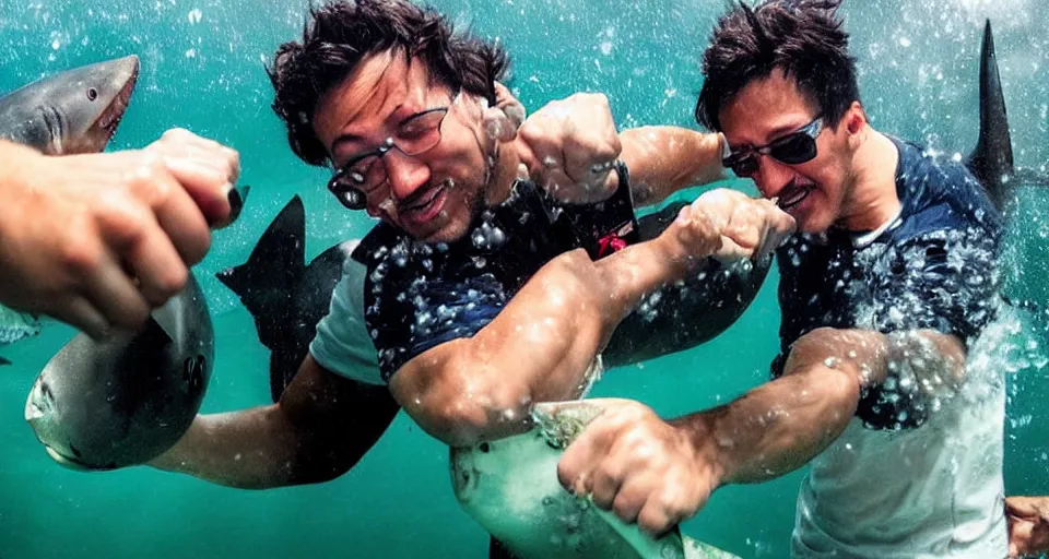 Image similar to Markiplier punching a shark underwater, photograph 4k