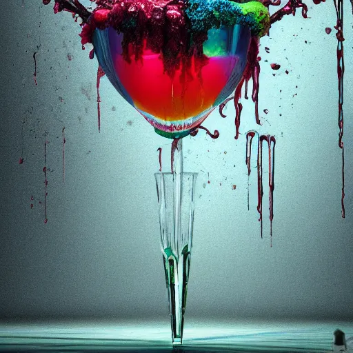 Image similar to cherry limeade smoothie drip, intricate complexity, surreal horror, inverted neon rainbow drip paint, trending on art station, photoreal, 8 k, octane render by greg rutkowski, rafał olbinsk and salvador dali