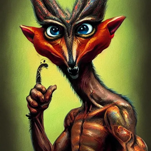 Image similar to a dik dik monster colorful, digital art, fantasy, magic, trending on artstation, ultra detailed, professional illustration by Basil Gogos