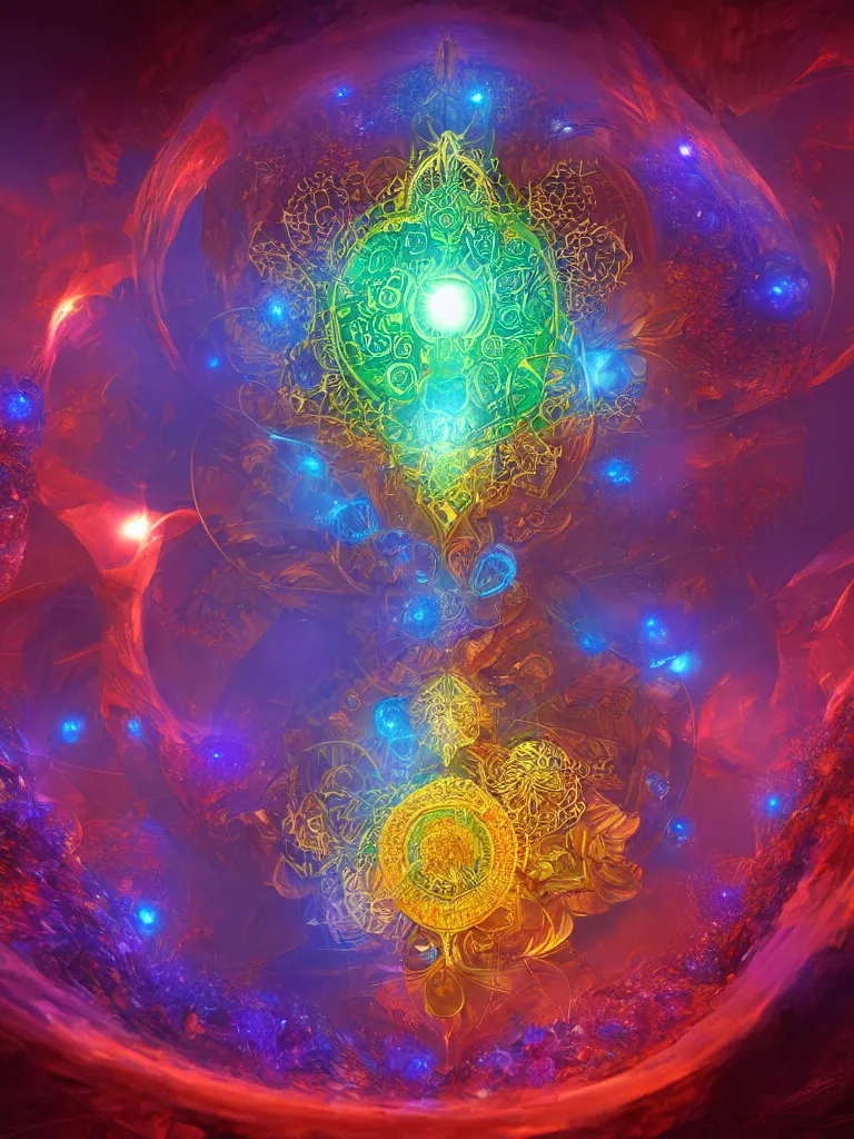 Image similar to a detailed depiction of the chakra energy fields spiraling fractal sacred geometry, by justin gerard and craig mullins, 3 d, cinema 4 d render, trending on artstation, 8 k