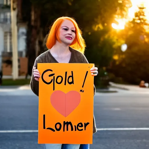 Image similar to cute orange tabby cat holding a sign that says