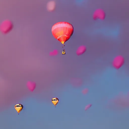 Prompt: a 5 0 mm lens photograph of a cute pink floating house in the sky, held in the air by tiny vibrant ballons, inspired by the movie up. mist, playful composition canon, nikon, award winning, photo of the year