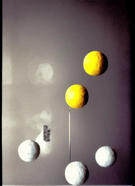 Image similar to realistic object photo of ping pong balls sculpture, readymade, dadaism, fluxus, 1 9 9 0, life magazine photo