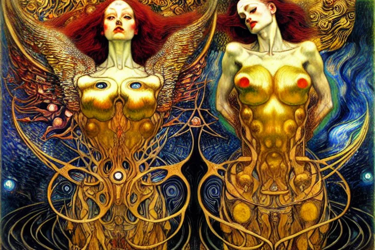 Image similar to Divine Chaos Engine by Karol Bak, Jean Delville, William Blake, Gustav Klimt, and Vincent Van Gogh, symbolist, visionary