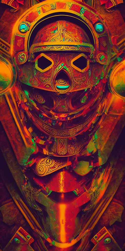 Image similar to psychedelic illustration, roman gladiator mask, playing card design, photorealistic illustration, 8 k resolution, octane render,