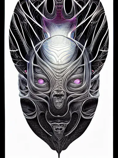 Image similar to ! dream portrait study, lord of regeneration, illustrated on black paper by nychos, artgerm, moebius, alex grey, android jones : : fractal lotus pattern : : digital painting, digital art, concept art, character design, imaginefx : : hyperrealism, dark fantasy