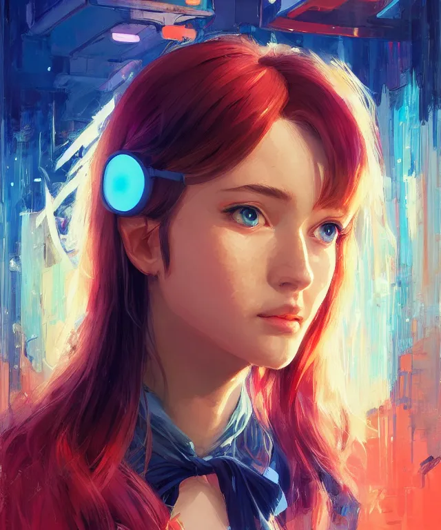 Prompt: half - circuits hacker girl with cute - fine - face, pretty face, multicolored hair, realistic shaded perfect face, fine details by realistic shaded lighting poster by ilya kuvshinov katsuhiro otomo, magali villeneuve, artgerm, jeremy lipkin and michael garmash and rob rey