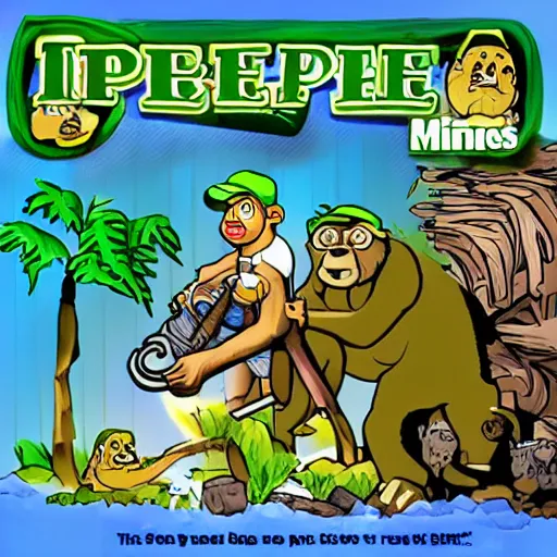 Prompt: pepe the miner with apes