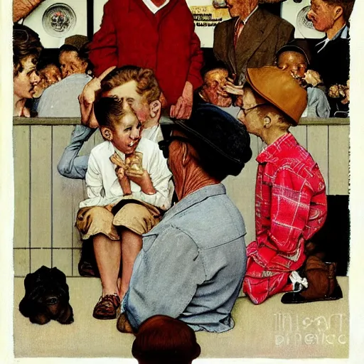 Image similar to Norman Rockwell painting in the style of HR Geiger
