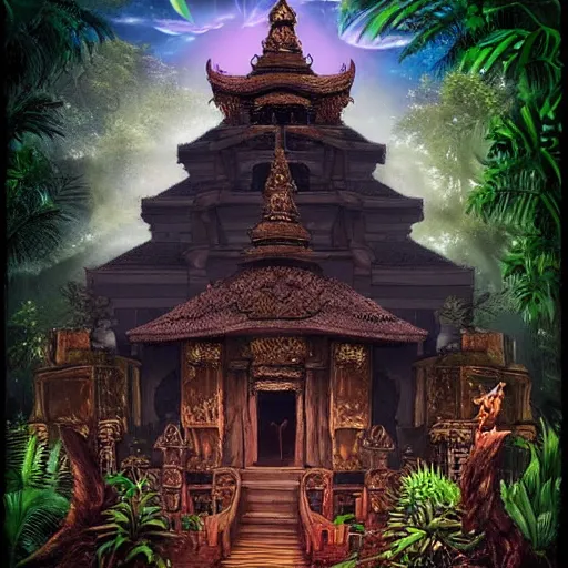 Prompt: temple in jungle, dark fantasy,