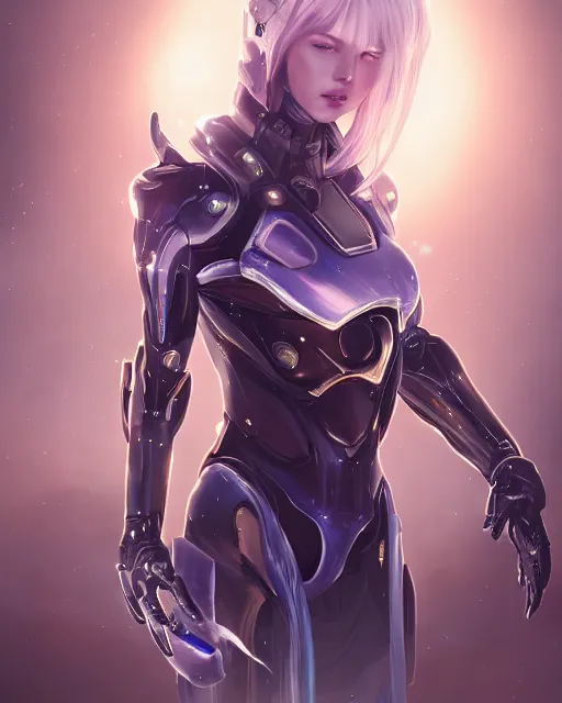 Image similar to perfect android girl on a mothership, warframe armor, beautiful face, scifi, futuristic, galaxy, nebula, bae suzy, dreamy, long white hair, blue cyborg eyes, sharp focus, cinematic lighting, highly detailed, artstation, divine, by gauthier leblanc, kazuya takahashi, huifeng huang