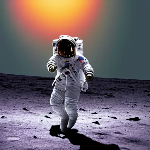 Image similar to an astronaut is skateboarding on the moon digital art