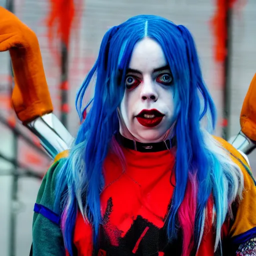 Image similar to Billie Eilish as Harley Quinn 4k detail