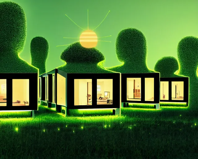 Image similar to connected ecovillage houses - plant goddess high quality photo, microchip, artificial intelligence, bio - mechanical bio - luminescence, black wired cables, neurons, nerve cells, cinematic, rim light, photo - realistic, elegant, high detail, 8 k, masterpiece, high fashion, in the style of man ray