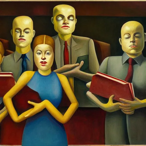 Prompt: clones, grant wood, pj crook, edward hopper, oil on canvas