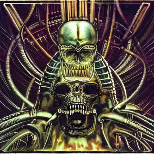Image similar to album artwork designed by Attik and H.R. Giger for synth-pop band.