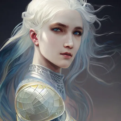 Image similar to portrait white hair knights of Zodiac girl, Sliver ice color reflected armor, in ruined Agora of Athens Sunrise, ssci-fi and fantasy, intricate and very very beautiful and elegant, highly detailed, digital painting, artstation, concept art, smooth and sharp focus, illustration, art by tian zi and WLOP and alphonse mucha