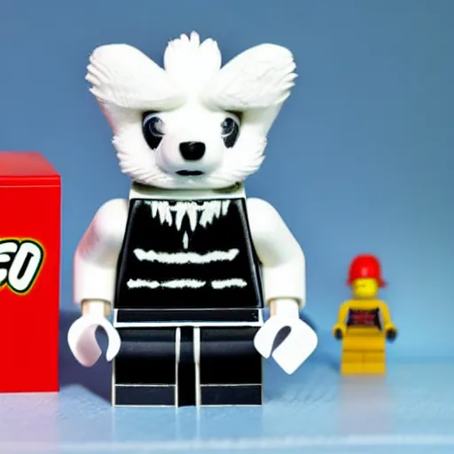 Image similar to product box of anthropomorphic furry Lego set, product advertisement photos, white background