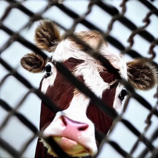 Image similar to mugshot of a cute calf dressed as an inmate inside jail