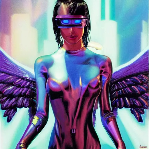Prompt: portrait of a cyberpunk angel, by alex ross.