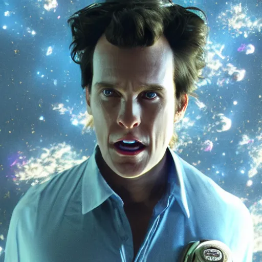 Image similar to hyperrealistic film still of ace ventura pet detective asphyxiating in space, stunning 3 d render, inspired by istvan sandorfi & greg rutkowski & unreal engine, perfect symmetry, dim volumetric cinematic lighting, 8 k octane comprehensive render, extremely hyper - detailed, incredibly lifelike attributes, intricate, real flesh texture, masterpiece, artstation, stunning,