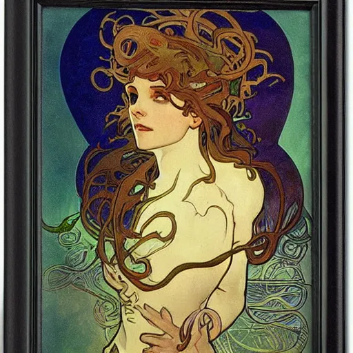 Image similar to lovecraftian protagonist by alphonse mucha