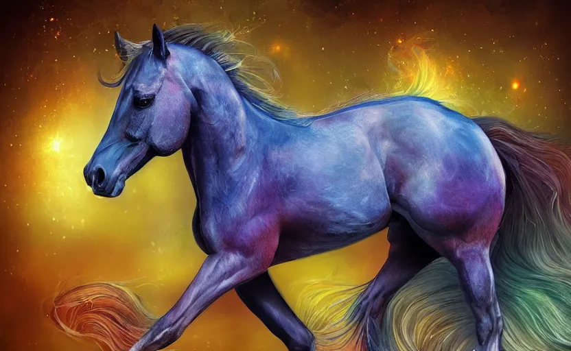 Prompt: Magical and fantasy digital painting of a horse