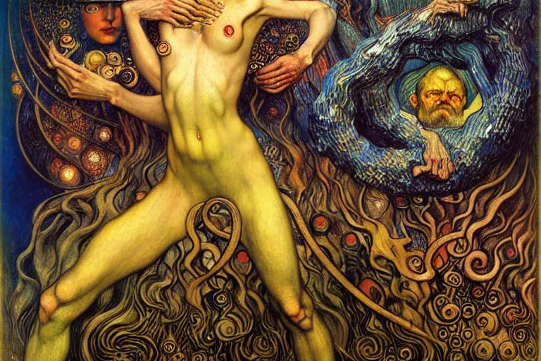 Image similar to Divine Chaos Engine by Karol Bak, Jean Delville, William Blake, Gustav Klimt, and Vincent Van Gogh, symbolist, visionary