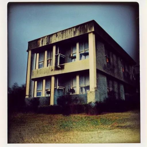 Image similar to polaroid coloured photo of a sanatorium with poltergeist paranormal activities