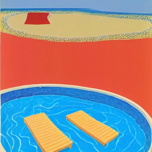 Prompt: Solitude by the seaside by David Hockney, 1975, exhibition catalog