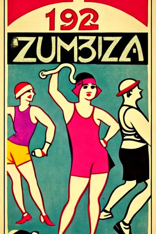 Image similar to 1920s zumba fitness art poster