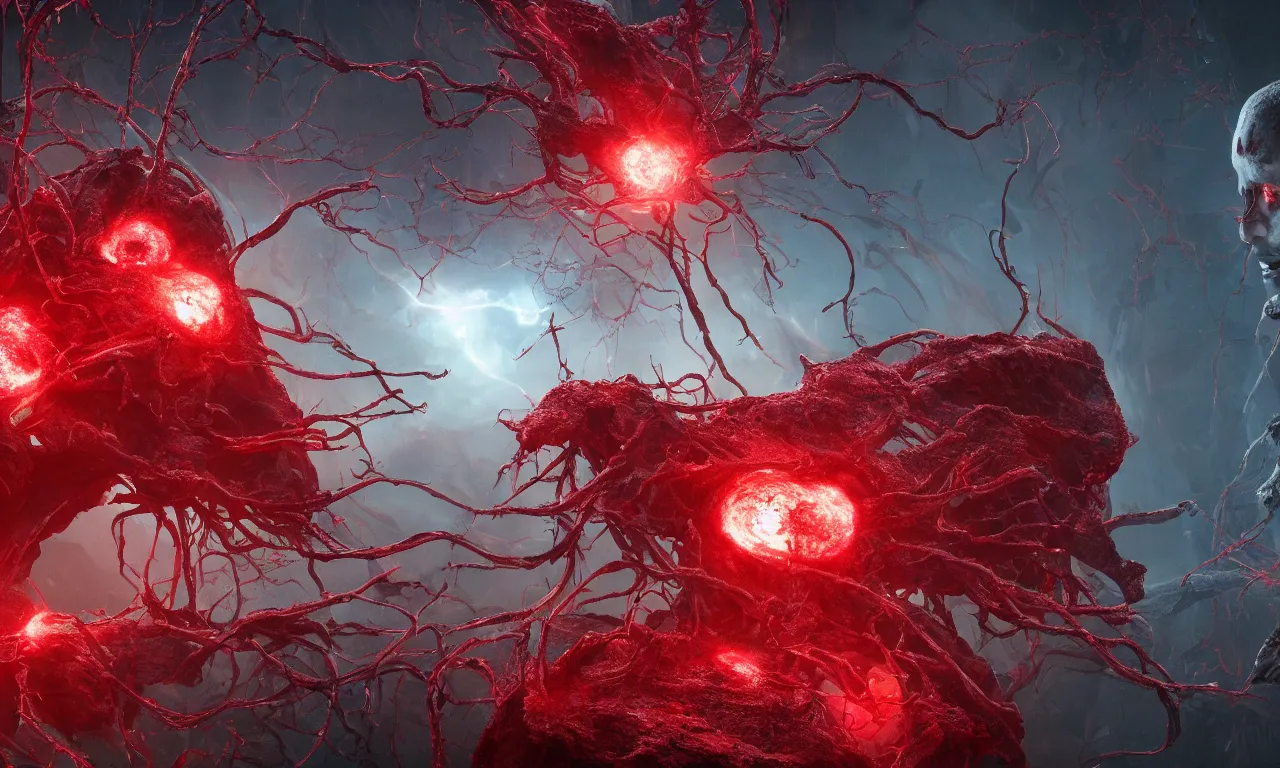 Image similar to A bloody red neurological network spanning across the galaxy,, realistic 4k octane beautifully detailed render, 4k post-processing, highly detailed, intricate complexity, epic composition, magical atmosphere, cinematic lighting, masterpiece, ultra hd