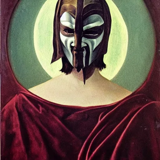 Image similar to a renaissance style portrait painting of V for Vendetta