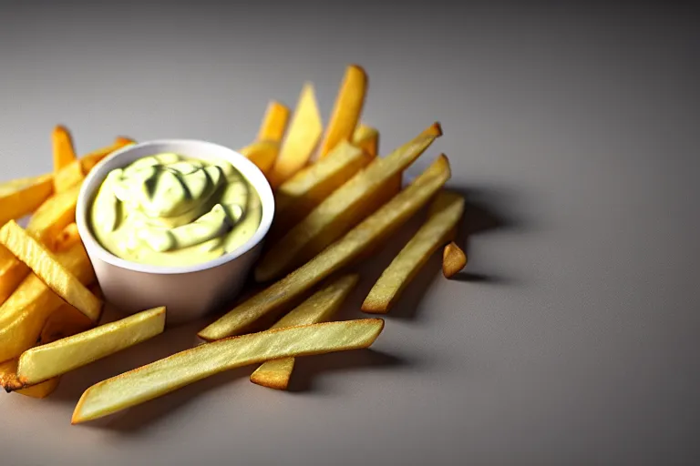 Prompt: best fries, best mayonnaise, best weather, best light, best drink. super realistic 8 k render of a elegant