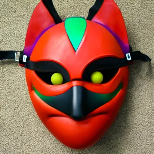 Image similar to nintendo 6 4, majoras mask realistic wearable mask. polygonal, realistic, being worn by a person