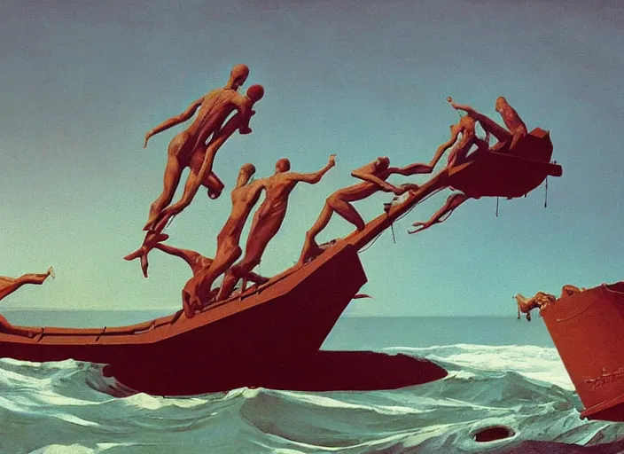 Image similar to painting of the raft of the medusa, science fiction, Edward Hopper and James Gilleard, Zdzislaw Beksinski, highly detailed