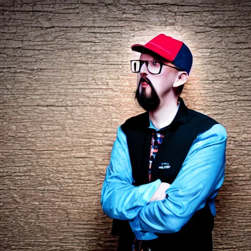 Image similar to Doug Walker Nostalgia Critic is god in heaven, dramatic lighting, photograph, bright f2.8 50mm