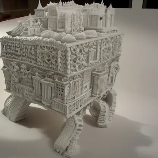 Prompt: hyper detailed sculpture out of carved sugar cubes,
