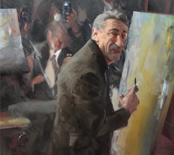 Image similar to a hyper-detailed oil painting of Robert DeNiro by Craig Mullins