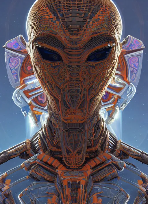 Image similar to symmetry!! portrait of alien made of cereal in the style of horizon zero dawn, machine face, intricate, elegant, highly detailed, digital painting, artstation, concept art, smooth, sharp focus, illustration, art by artgerm and greg rutkowski and alphonse mucha, 8 k