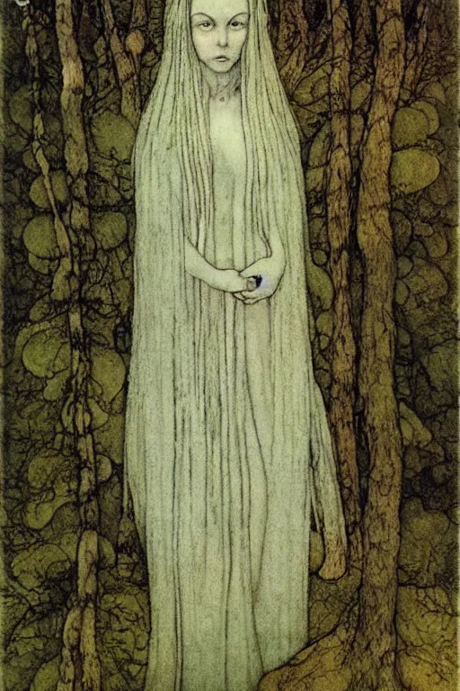 Image similar to the ghostly woman of the forest, john bauer