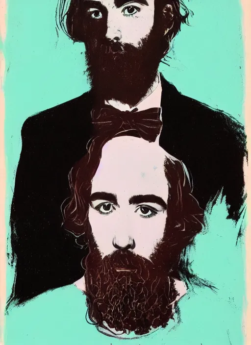 Image similar to Keaton Henson portrait, By andy warhol