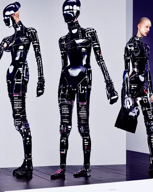 Image similar to leaked screenshot of Balenciaga campaign for the year 2032, cybernetic fashion