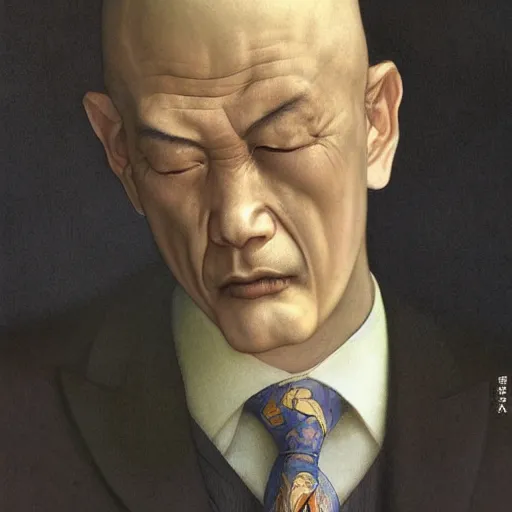 Prompt: hyper realistic traditional chinese illustration of a businessman in the style of austin osman spare, wayne barlowe, gustav moreau, goward, bussiere and roberto ferri, santiago caruso, bouguereau, klimt, saturno butto, sorayama and tom bagshaw. occult art - h 7 0 8