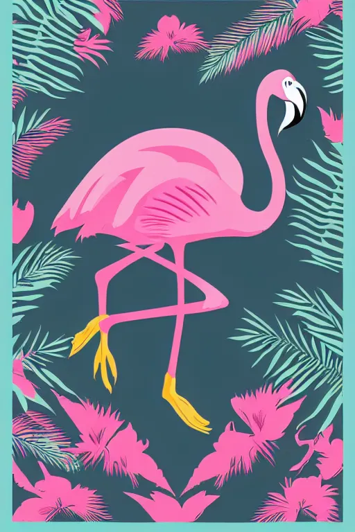 Image similar to Vector based poster of a gangster flamingo in the style of die cut sticker, color, high resolution, vector art