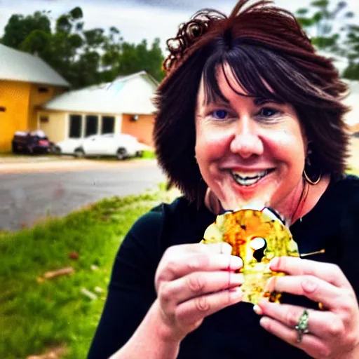 Image similar to a photo of gayle waters waters eating a taco