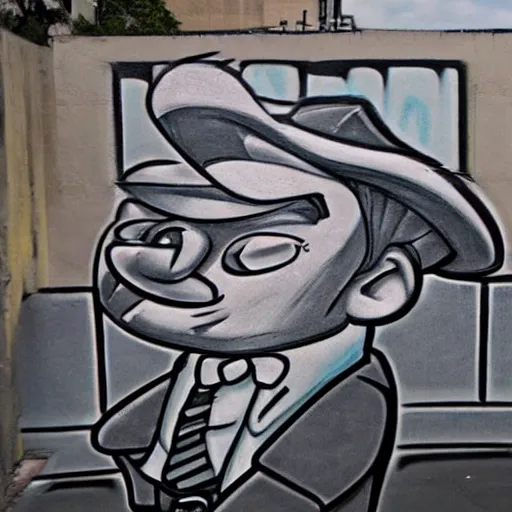 Image similar to a street graffiti drawing of a cartoon gangster, highly detailed, well drawn,