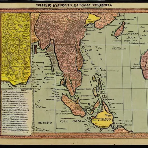 Prompt: map of mainland southeast asia, zoom in burma thailand laos cambodia and vietnam, 1 7 th century, high accuracy, fantasy, based on geographical map,